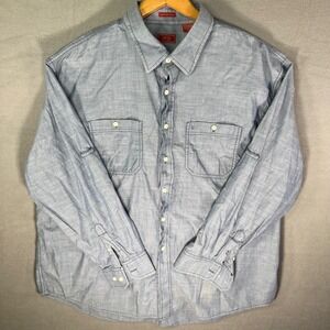 IZOD Luxury Sport Mens XXL Button Up Shirt Vintage Wash Blue Cotton